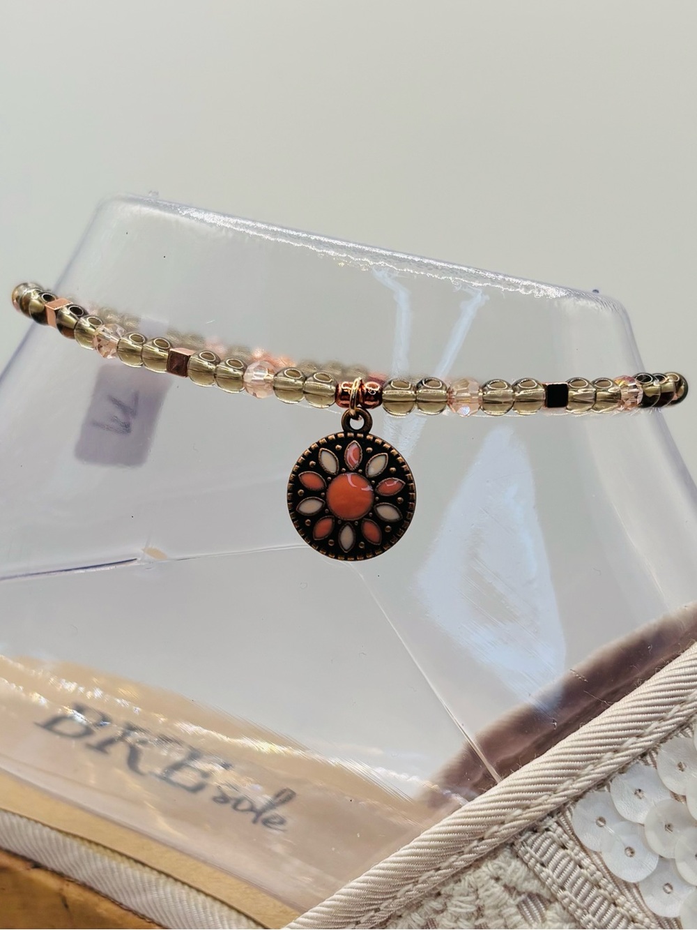 *ANKLET* Smoky Quartz & Boho Charm Stretchy Anklet - Picture 4 of 6